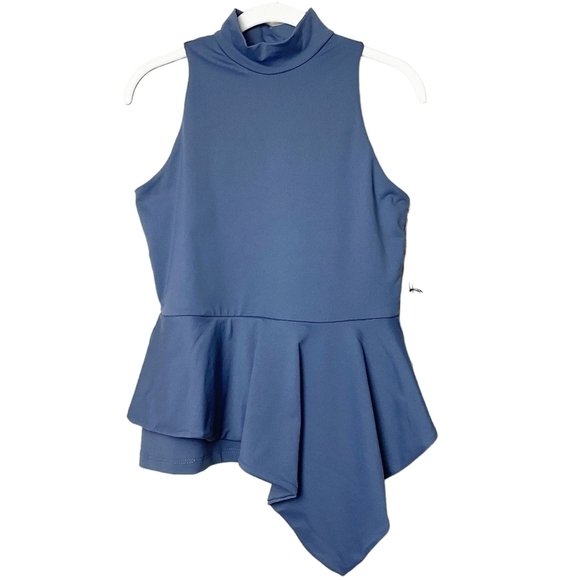 Susana Monaco NWT mock neck ponte knit peplum top asymmetric steel blue blouse - Picture 1 of 9